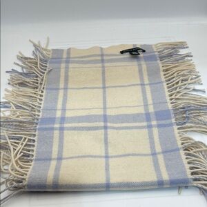 Banana Republic Wool Angora Plaid Fringe Scarf – Cream & lavender Check